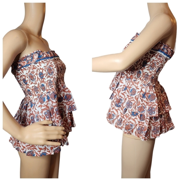 NWT House of Harlow 1960 smocked marbled rust skirt.  L - Picture 14 of 15